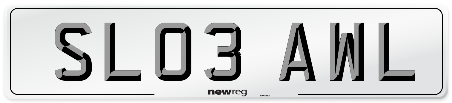 SL03 AWL Number Plate from New Reg